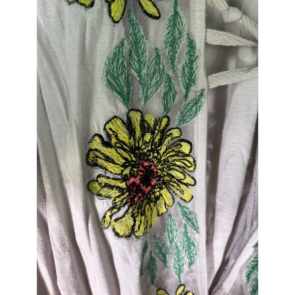 Free People Gotta Love It Embroidered Neutral Gray Yellow Floral Top - Picture 3 of 9